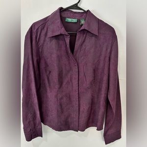 Lemon Grass Womens Western Deep Purple Paisley Faux Suede Rodeo Shacket Size XL